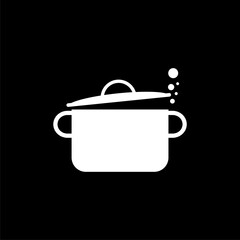 Cooking pot icon isolated on black background