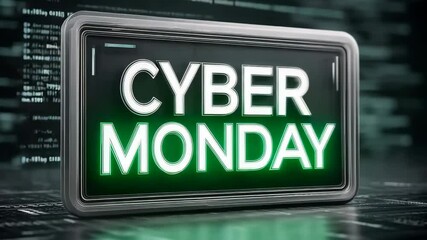 Dynamic cyber monday sale sign with futuristic digital display animation - Powered by Adobe