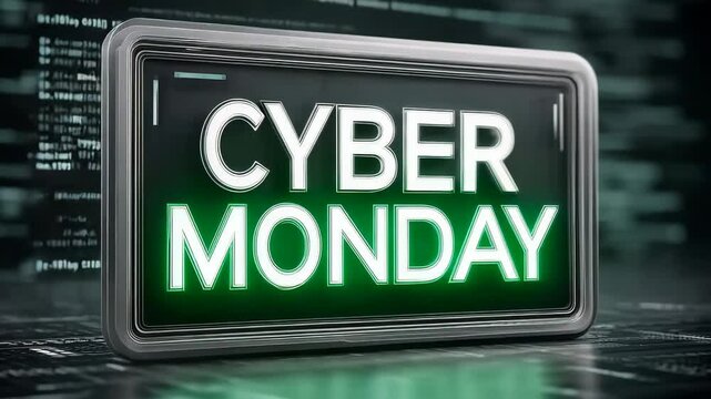 Dynamic cyber monday sale sign with futuristic digital display animation - Powered by Adobe