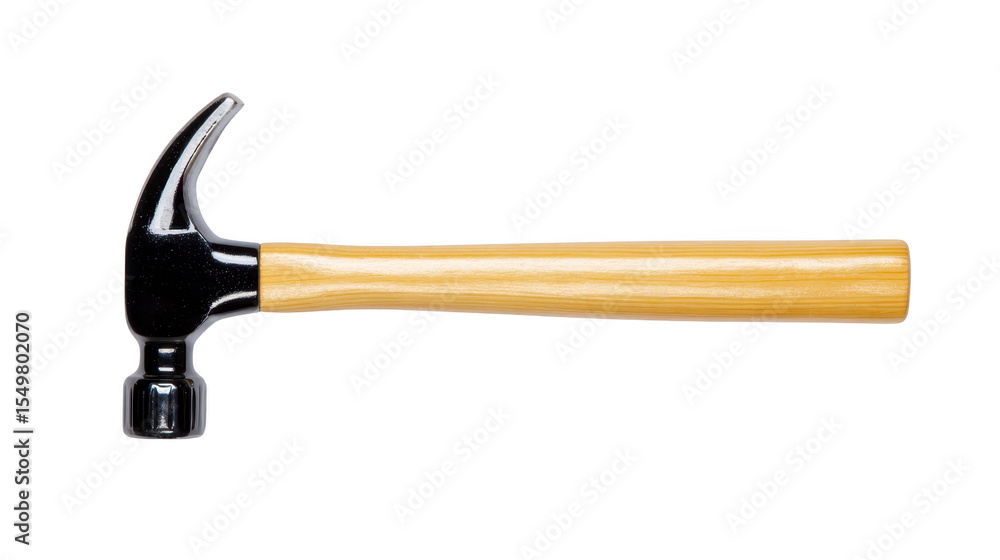 Poster claw hammer with wooden handle is isolated on transparency background, showcasing its sturdy design 