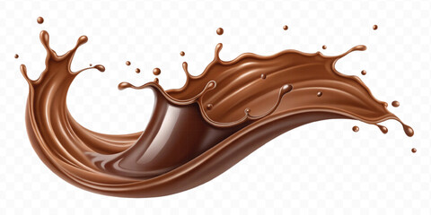realistic 3d  smooth liquid light chocolate splash in wave style isolated on transparent background	
