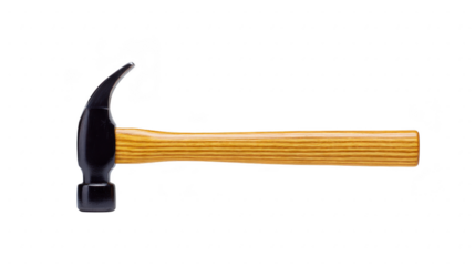 Claw hammer with wooden handle is shown against plain background. tool features metal head with curved claw for removing nails, making it ideal for carpentry and general construction tasks