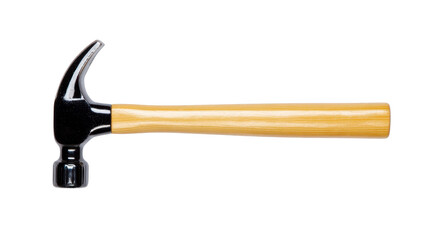 Claw hammer with wooden handle is isolated on transparency background, showcasing its sturdy design and practical use for construction or home improvement projects