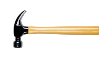 Claw hammer with wooden handle is isolated on transparency background, showcasing its sturdy design and practical use for construction or home improvement projects