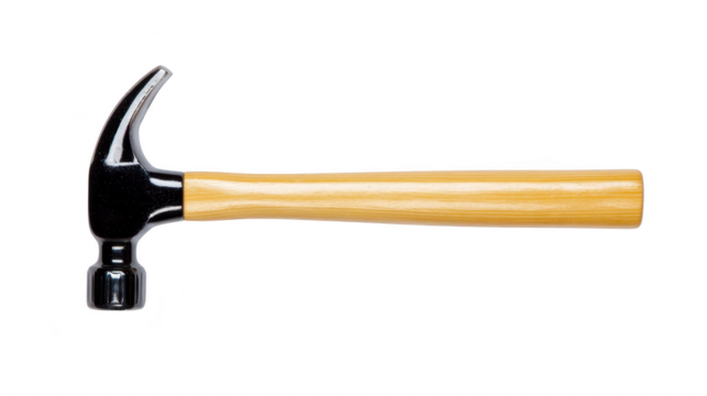 Claw hammer with wooden handle is isolated on transparency background, showcasing its sturdy design and practical use for construction or home improvement projects