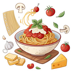 Delicious Spaghetti with Meat Sauce Recipe and Image on transparent background