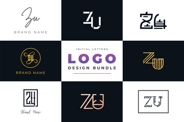 Initial letters ZU Logo Design Bundle