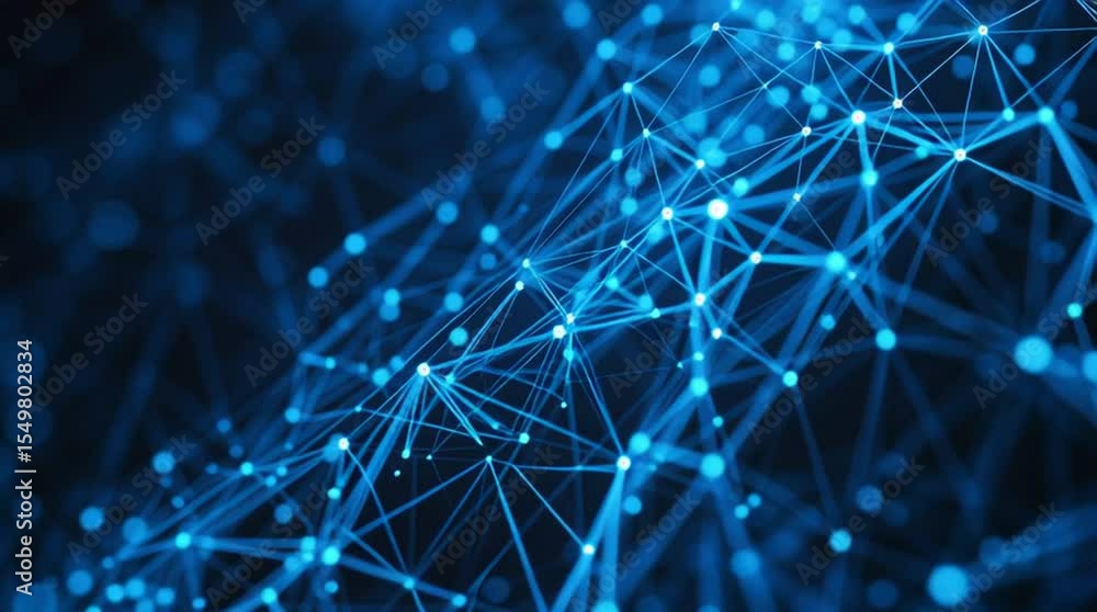 Poster abstract blue network animation with connected dots and lines, technology concept.