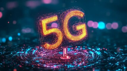 Glowing 5g technology symbol amidst futuristic digital grid with dynamic light effects - Powered by Adobe