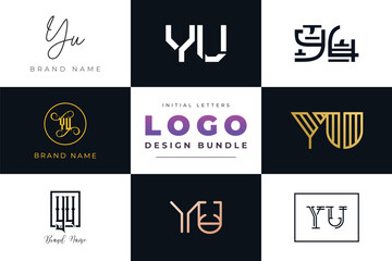 Initial letters YU Logo Design Bundle