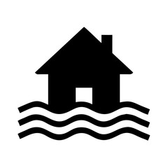 Flooded House Icon Vector | Black Flood Water Disaster Symbol | Home Underwater Silhouette Clipart | Natural Emergency Damage Illustration Outline