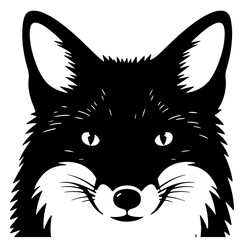 Black and white fox head with detailed fur, illustration