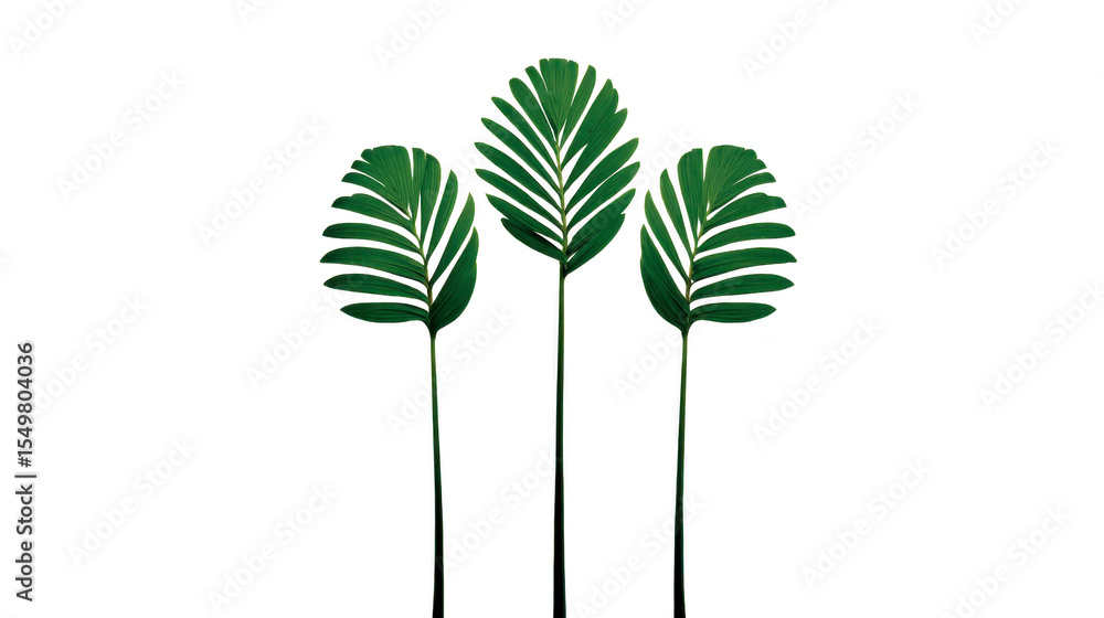 Aufkleber three vibrant green tropical leaves with distinct patterns are arranged in row, creating symmetrical