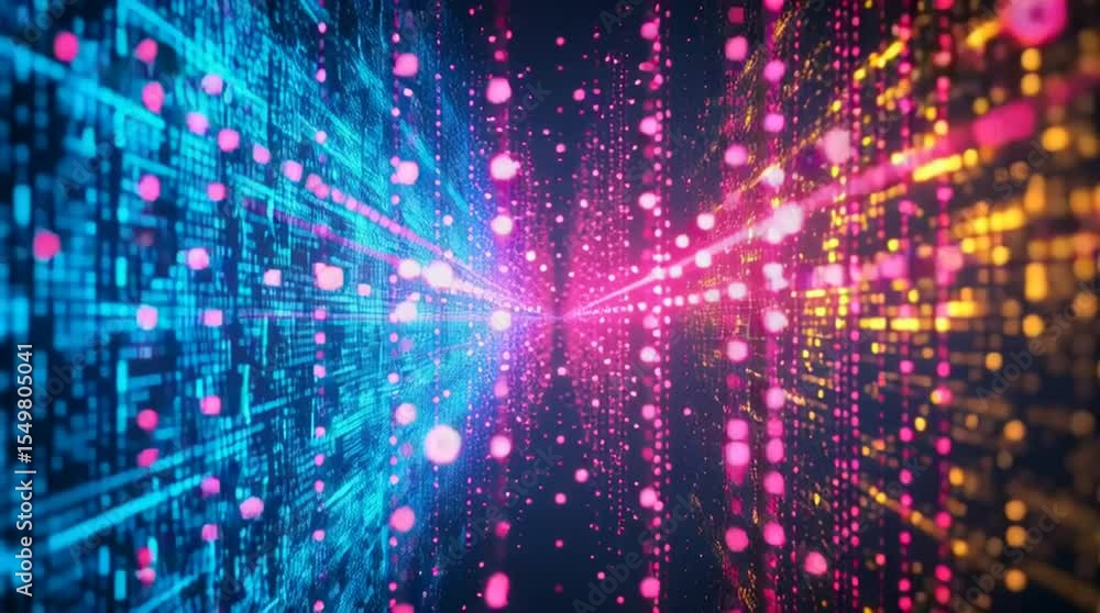 Aufkleber futuristic data stream with blue and yellow glowing particles. artificial intelligence concept.