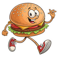 hamburger character with thumbs up and joyful expression, with transparent Background.