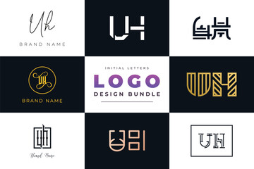 Initial letters UH Logo Design Bundle