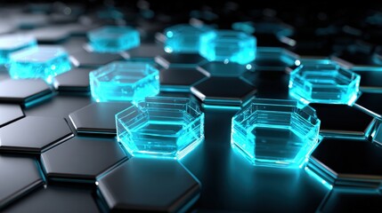 Fototapeta premium Abstract Futuristic Hexagonal Grid with Light Blue Cubes