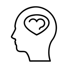 Mind with Heart Icon Outline | Emotional Intelligence Head Vector PNG | Mental Health Symbol Graphic for Therapy, Love, Psychology & Wellness Design