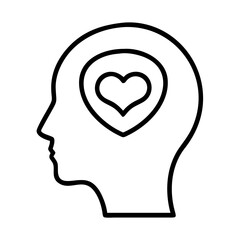 Mind with Heart Icon Outline | Emotional Intelligence Head Vector PNG | Mental Health Symbol Graphic for Therapy, Love, Psychology & Wellness Design