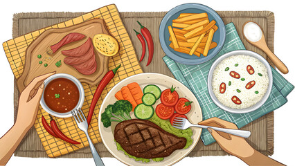 Mediterranean diet. Healthy eating concept. Top view, with transparent Background.