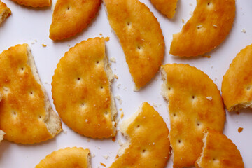 Texture of broken cracker pieces.