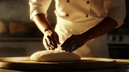 Baker shaping dough on a wooden board