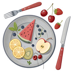 A Colorful Plate of Fruits to Keep Your Mind Happy and Healthy with transparent Background 