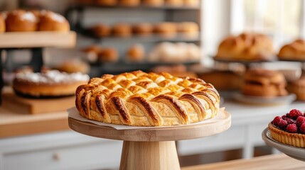 A beautifully arranged selection of pastries and breads, showcasing the artistry of baking with golden-brown crusts and tempting fillings that invite indulgence.