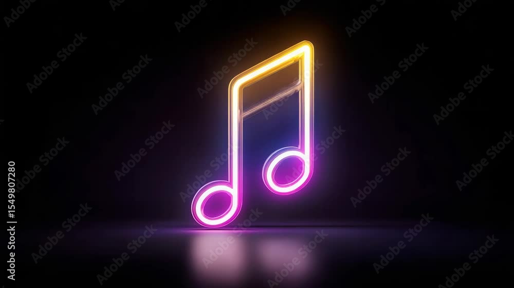 Poster vibrant neon music note transition with dynamic color shifts and illuminated background