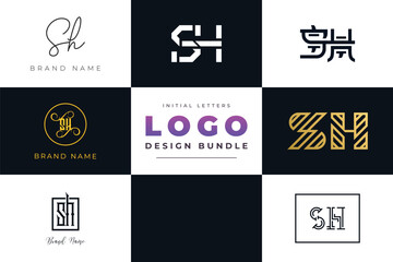 Initial letters SH Logo Design Bundle