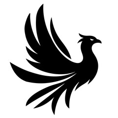 Black phoenix bird logo, design element, tattoo style, vector illustration