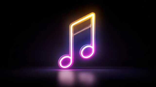 Vibrant neon music note transition with dynamic color shifts and illuminated background