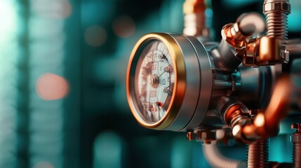 A close-up view of a pressure gauge in an industrial setting, showcasing the intricate details of machinery and its crucial role in maintaining system integrity.