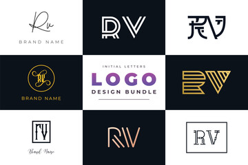 Initial letters RV Logo Design Bundle