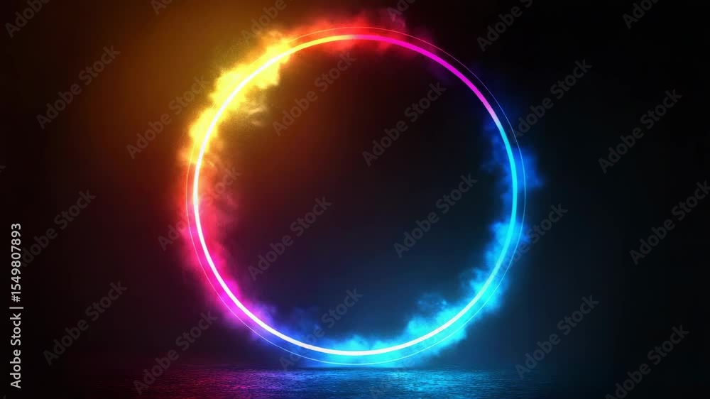 Poster dynamic colorful energy ring transforming with fiery and neon hues in vivid sequence