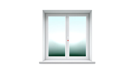 Modern white sliding window with frosted glass, set in simple frame, provides sleek and minimalist design. window is closed, offering privacy while allowing diffused light to enter