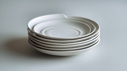 Curved Porcelain Dishes Stacked on Gray Surface
