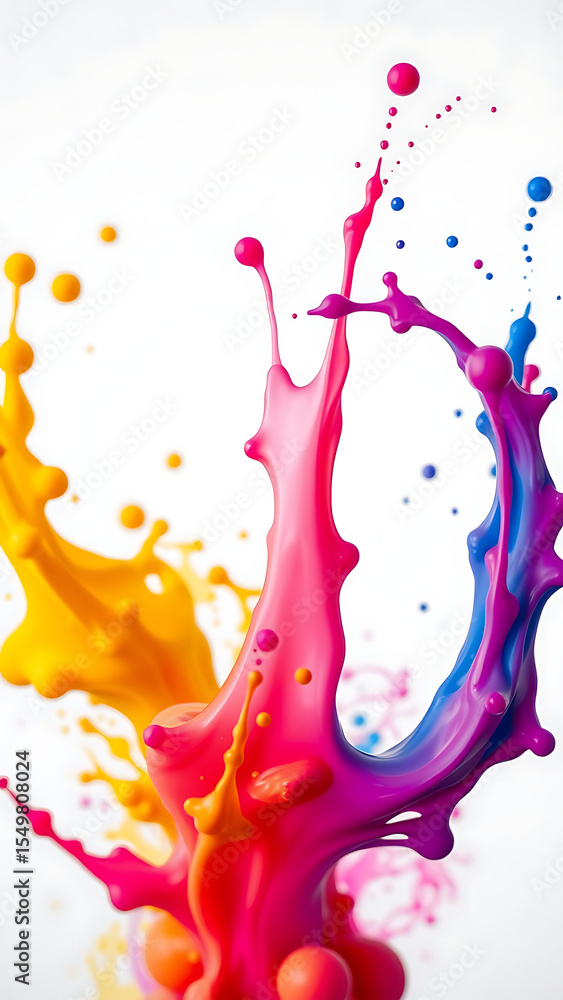 Poster colorful paint splash isolated design element on the transparent background vertical