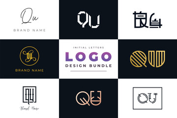Initial letters QU Logo Design Bundle