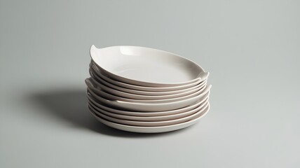 Minimal Stack of Curved Porcelain Plates on Gray Background