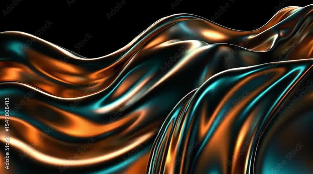 Poster abstract flowing metallic fabric with copper and cyan highlights, creating a luxurious effect.