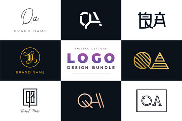 Initial letters QA Logo Design Bundle
