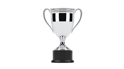 Shiny silver trophy with elegant handles and black base, symbolizing achievement and success. trophy reflective surface and classic design make it ideal for awards and recognition events