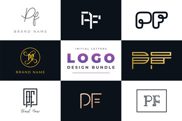 Initial letters PF Logo Design Bundle