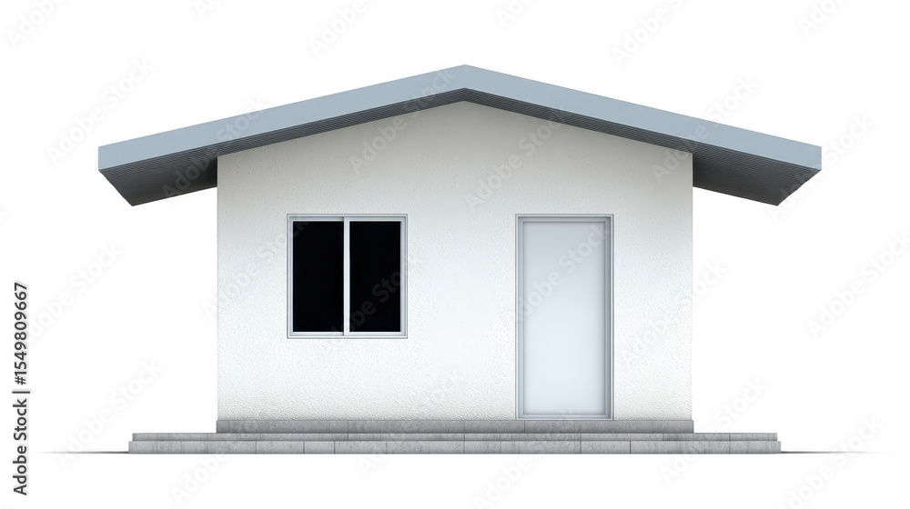 Poster small, minimalist white house with slanted roof features single window and door, creating simple and
