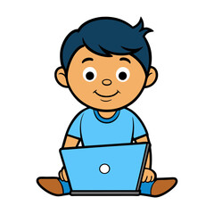 outline vector illustration of a cute boy working