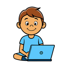 outline vector illustration of a cute boy working