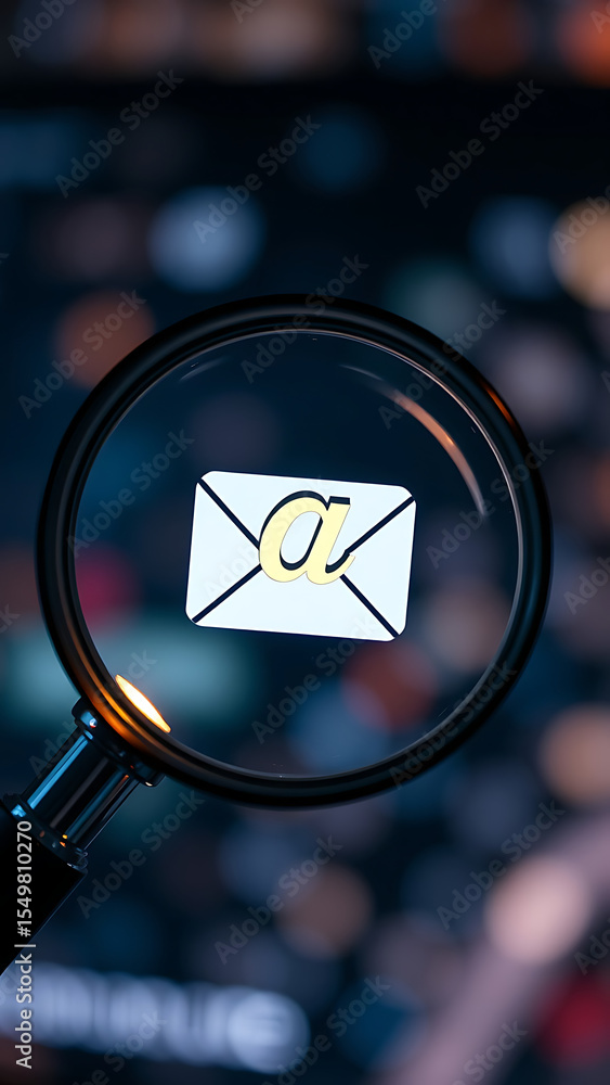 Aufkleber email verification and filtering concept a magnifying glass focusing on a verified email icon with e