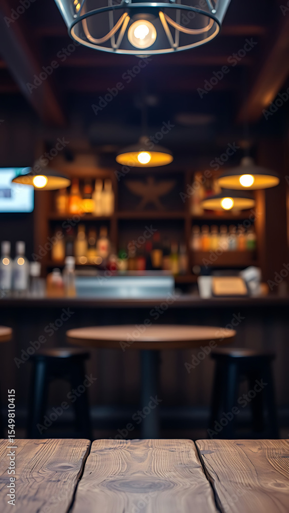 Aufkleber empty wooden table rustic and blurred background of bar or pub for product display high quality phot