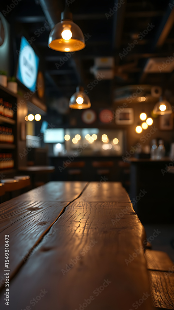 Aufkleber empty wooden table rustic and blurred background of bar or pub for product display high quality phot